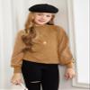 Arshiner Girls Puff Long Sleeve Sweaters Crewneck Lace Polka Dot Casual Knit Tops Pullover Jumper Outwear for Kids Brown view 4