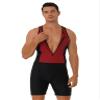 TSSOE Sun Protection Swimsuit for Men Short Sleeve Rash Guard Wetsuit One-Piece Swim Surfing Suit Red X-Large view 3