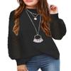 Arshiner Girls Puff Long Sleeve Sweaters Crewneck Lace Polka Dot Casual Knit Tops Pullover Jumper Outwear for Kids Black view 1