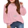 Arshiner Girls Puff Long Sleeve Sweaters Crewneck Lace Polka Dot Casual Knit Tops Pullover Jumper Outwear for Kids Pink view 1