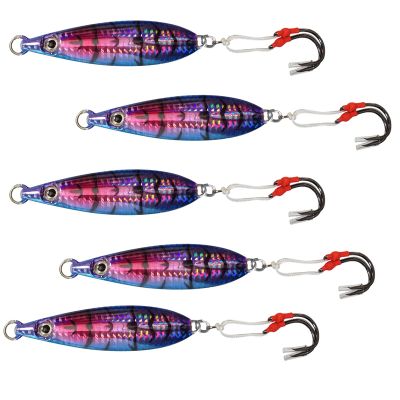5pcs Fish WOW! 160g Fishing Flat Fall Vertical Jig Phantom Squid Trolling Mental Jigging Sea Baits with Two Assist Hooks Black Anchovy