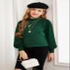 Arshiner Girls Puff Long Sleeve Sweaters Crewneck Lace Polka Dot Casual Knit Tops Pullover Jumper Outwear for Kids Dark Green view 2