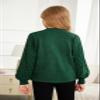 Arshiner Girls Puff Long Sleeve Sweaters Crewneck Lace Polka Dot Casual Knit Tops Pullover Jumper Outwear for Kids Dark Green view 4