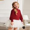Arshiner Girls Puff Long Sleeve Sweaters Crewneck Lace Polka Dot Casual Knit Tops Pullover Jumper Outwear for Kids Dark Red view 3