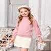 Arshiner Girls Puff Long Sleeve Sweaters Crewneck Lace Polka Dot Casual Knit Tops Pullover Jumper Outwear for Kids Pink view 2