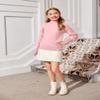 Arshiner Girls Puff Long Sleeve Sweaters Crewneck Lace Polka Dot Casual Knit Tops Pullover Jumper Outwear for Kids Pink view 3