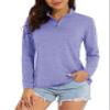 MAGCOMSEN Workout Shirt for Women Sun Protection Shirts Hiking 1/4 Long Sleeve Women Summer Golf Shirts Light Purple L view 1