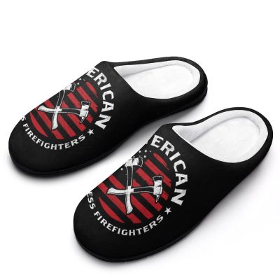 American Fearless Firefighter Cotton Slippers Warm Indoor Soft Fuzzy Plush Non- Slip Slippers Winter House Shoes Suitable Mens 13-1446-47
