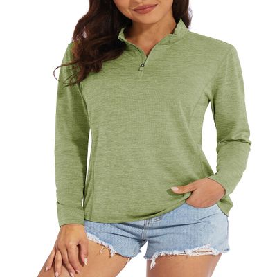 MAGCOMSEN Athletic Shirts for Women Long Sleeve Shirts Uv Protection Shirts for Women Summer Running Top Wheat Green L