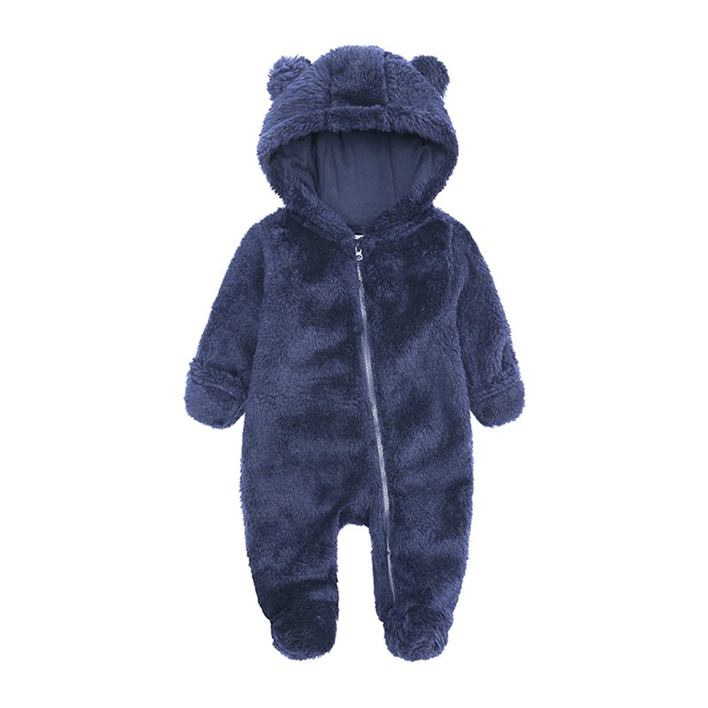 Fleece Jumpsuit Coat Hooded Romper Baby Boy Jacket Outerwear Girl Footed Girls Children Coats Winter (Navy, 6-9 Months)