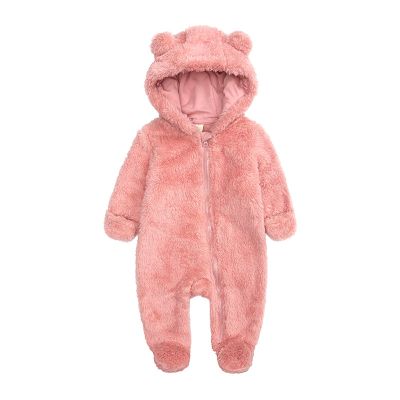 Fleece Jumpsuit Coat Hooded Romper Baby Boy Jacket Outerwear Girl Footed Girls Children Coats Winter (Pink, 3-6 Months)