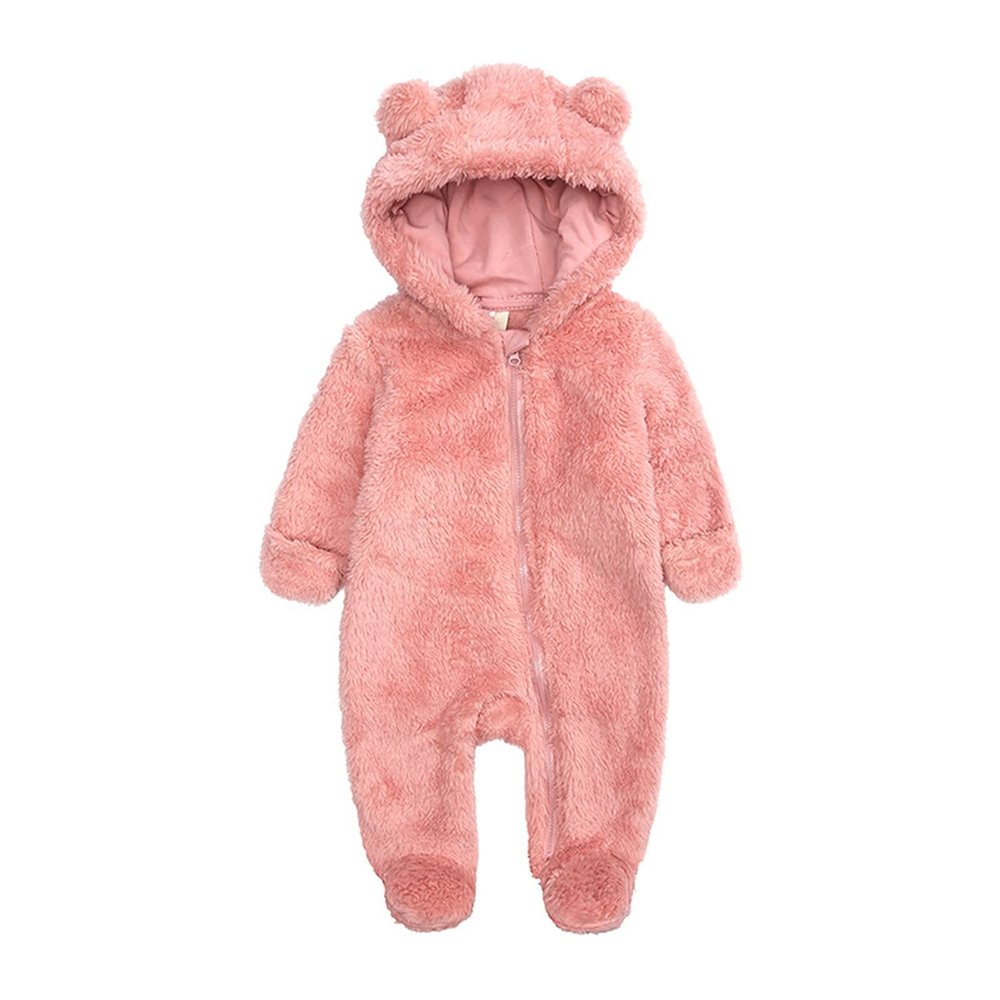 Fleece Jumpsuit Coat Hooded Romper Baby Boy Jacket Outerwear Girl Footed Girls Children Coats Winter (Pink, 3-6 Months)