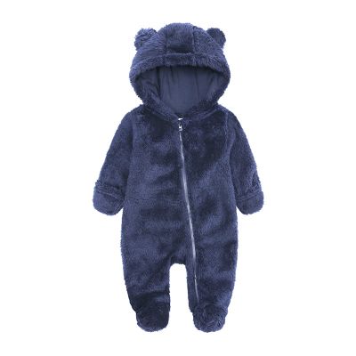 Fleece Jumpsuit Coat Hooded Romper Baby Boy Jacket Outerwear Girl Footed Girls Children Coats Winter (Navy, 9-12 Months)