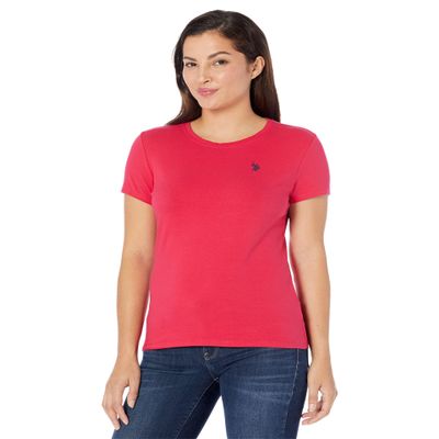 U.S. Polo ASSN. Womens Stretch Crew Neck Tee, Electric Fuchsia, X-Large