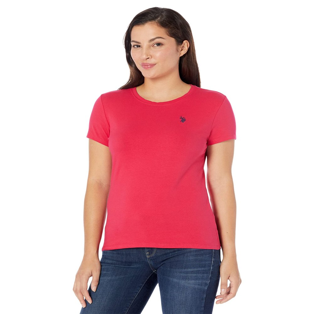 U.S. Polo ASSN. Womens Stretch Crew Neck Tee, Electric Fuchsia, X-Large