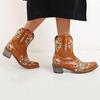 Hbeylia Cowboy Boots For Women Vintage Embroidery Pointed Toe Chunky Mid-Heels Western Cowgirls Boots Retro Slip On Wide Mid Calf Boots Riding Knight Ankle Booties view 2