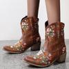 Hbeylia Cowboy Boots For Women Vintage Embroidery Pointed Toe Chunky Mid-Heels Western Cowgirls Boots Retro Slip On Wide Mid Calf Boots Riding Knight Ankle Booties view 2