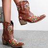 Hbeylia Cowboy Boots For Women Vintage Embroidery Pointed Toe Chunky Mid-Heels Western Cowgirls Boots Retro Slip On Wide Mid Calf Boots Riding Knight Ankle Booties view 4