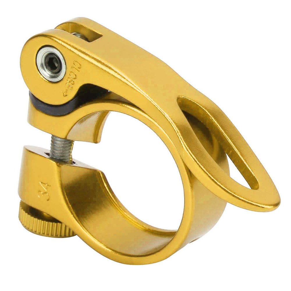 Bike Seatpost Clamp, Aluminum Bike Seat Clamp, Alloy Quick Release Seat Clamp for Road and Mountain Bicycle for XT-C68 31.8mm (Gold)