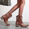 Hbeylia Cowboy Boots For Women Vintage Embroidery Pointed Toe Chunky Mid-Heels Western Cowgirls Boots Retro Slip On Wide Mid Calf Boots Riding Knight Ankle Booties view 3