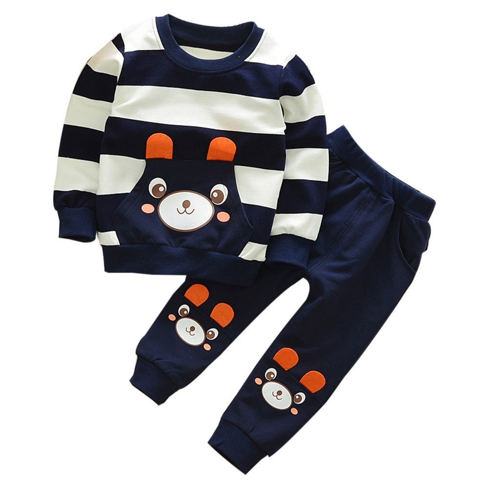 Bear Set Baby Boy Clothes Striped Kids Autumn Tops+Pants Winter Girl Outfits Boys Toddler Winter Outfits 5t (Navy, 120)