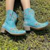 Hbeylia Cowboy Boots For Women Vintage Embroidery Pointed Toe Chunky Mid-Heels Western Cowgirls Boots Retro Slip On Wide Mid Calf Boots Riding Knight Ankle Booties view 2