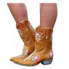Hbeylia Cowboy Boots For Women Vintage Embroidery Pointed Toe Chunky Mid-Heels Western Cowgirls Boots Retro Slip On Wide Mid Calf Boots Riding Knight Ankle Booties view 1