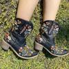 Hbeylia Cowboy Boots For Women Vintage Embroidery Pointed Toe Chunky Mid-Heels Western Cowgirls Boots Retro Slip On Wide Mid Calf Boots Riding Knight Ankle Booties view 2