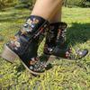 Hbeylia Cowboy Boots For Women Vintage Embroidery Pointed Toe Chunky Mid-Heels Western Cowgirls Boots Retro Slip On Wide Mid Calf Boots Riding Knight Ankle Booties view 4