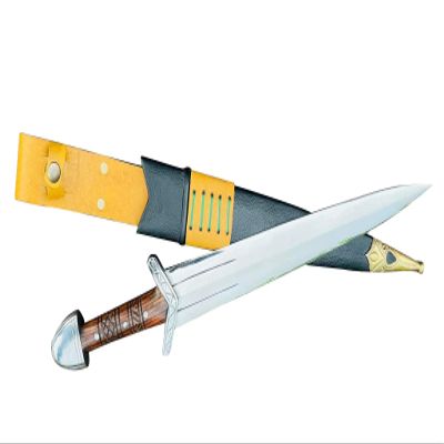 EGKH - 15" Blade Barrow Sword - Hand-Forged Carbon Steel Blade Knife - Mini Sword - Balance Oil Tempered - Functional Machete with Black Leather Scabbard