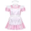 Daenrui Men's Satin Shiny Sissy French Maid Cosplay Dress Lingerie Uniform Outfit Pajamas Nightwear Pink X-Large view 1