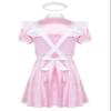 Daenrui Men's Satin Shiny Sissy French Maid Cosplay Dress Lingerie Uniform Outfit Pajamas Nightwear Pink X-Large view 2