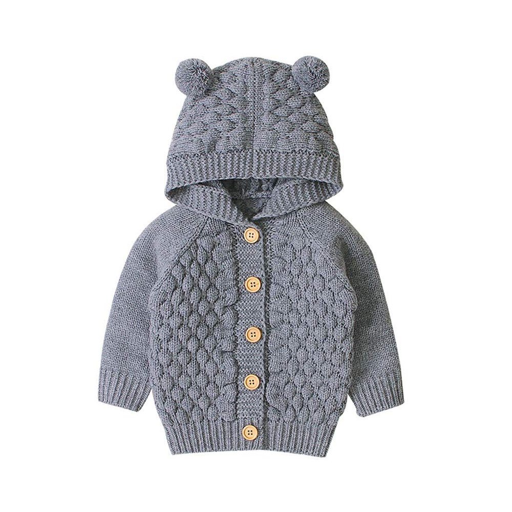 Sweater Girl Coat Warm Hooded Jacket Infant Baby Knit Boy Winter Outwear Girls Crazy Sweaters for (Grey, 3-6 Months)
