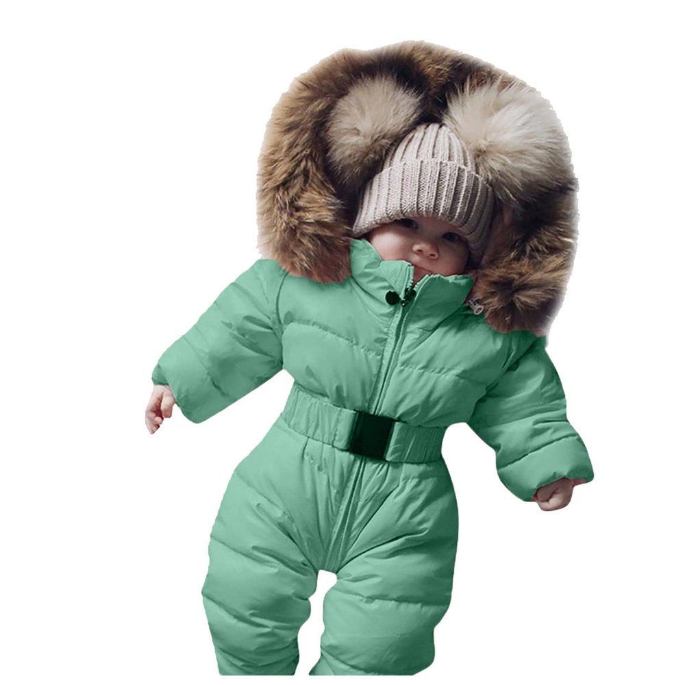 Outerwear Infant Snowsuit Jumpsuit Hooded Warm Girls Jacket Coat Romper Baby Girls Snow Toddler (Green, 6-9 Months)