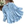 Blouse Sleeve Girls Long Ruched T-Shirt Kid Clothing Denim Baby Toddler Tops Girls Newly Born Woman (Blue, XL) view 3