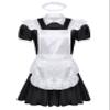 Daenrui Men's Satin Shiny Sissy French Maid Cosplay Dress Lingerie Uniform Outfit Pajamas Nightwear Black X-Large view 1