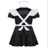Daenrui Men's Satin Shiny Sissy French Maid Cosplay Dress Lingerie Uniform Outfit Pajamas Nightwear Black X-Large view 2