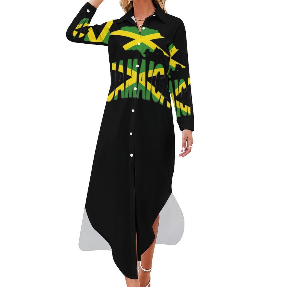 TAIZIYEAH Long Sleeved Shirt Dress Elegant Casual Long Dress Jamaica Flag Girls Summer Sunshine Beach Skirts for Womens 4XL