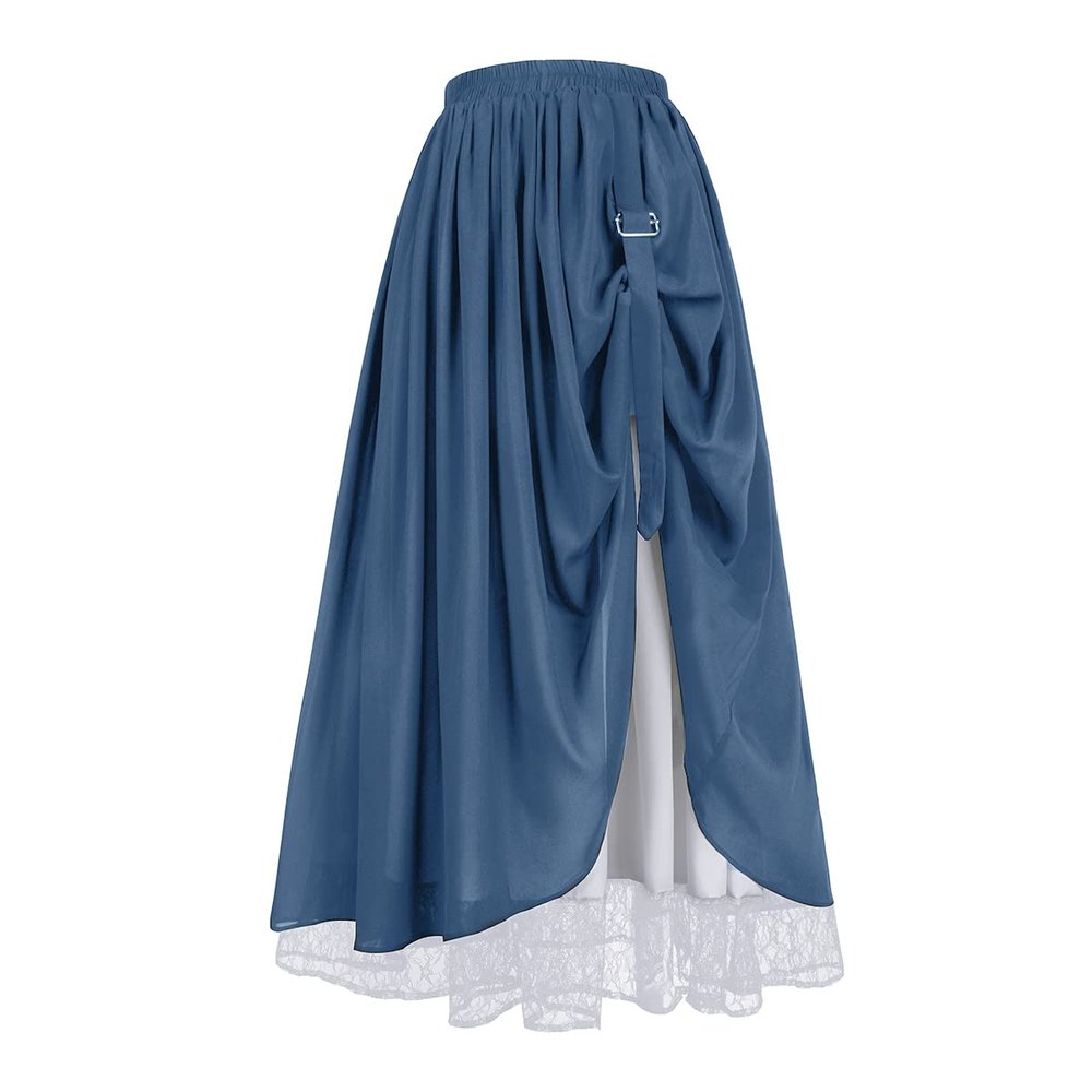 Mingyuezai Women's Renaissance Skirt Victorian Peasant Double-Layer Maxi Long Skirt(YMX2022019,XL)
