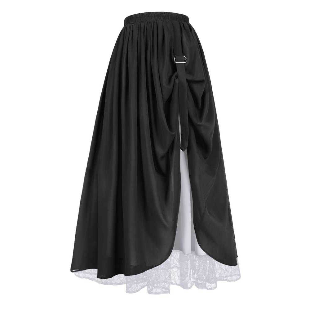 Mingyuezai Women's Renaissance Skirt Victorian Peasant Double-Layer Maxi Long Skirt(YMX2022015,2XL)