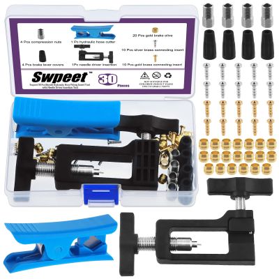 Swpeet 50Pcs BH59 Disc Brake Cable Hose Cutter with Bicycle Hydraulic Hose Fitting Insert Tool and Hydraulic Hose Cutter Assortment Kit, Needle Driver Insertion Tool Install Brake Olive and Inserts