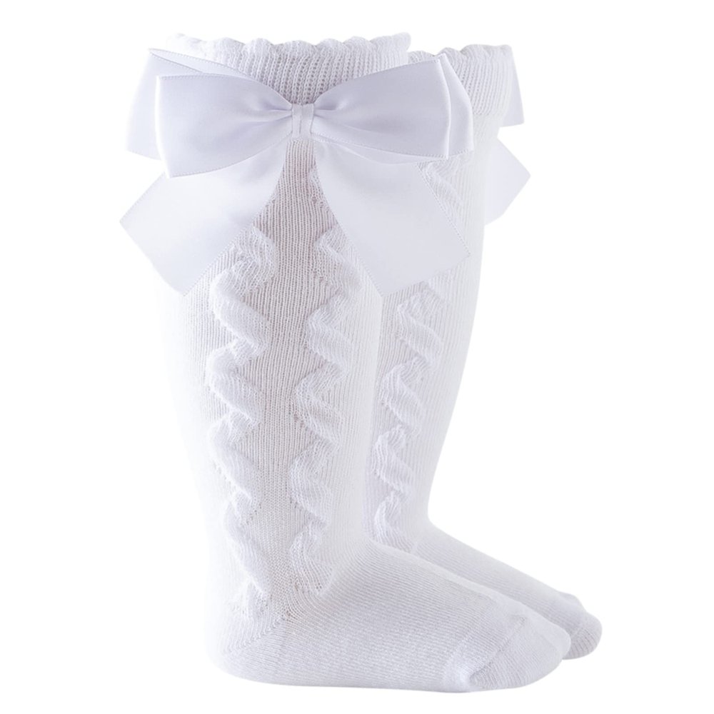 Stockings Princess Sock Baby Girls Socks Solid Kids Mid-Calf Length Knee-High Carbon Soldier Kids (White, 3-18 Months)
