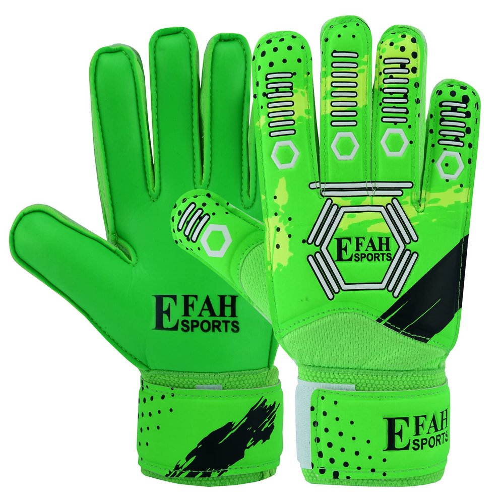 EFAH SPORTS Soccer Goalkeeper Gloves for Kids Boys Children Youth Football Goalie Gloves with Strong Grip Palms (Size 4, Green)