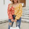 chouyatou Women's Color Block Leopard Pattern Long Sleeve Button Down Cardigan Sweaters (Large, Orange) view 4