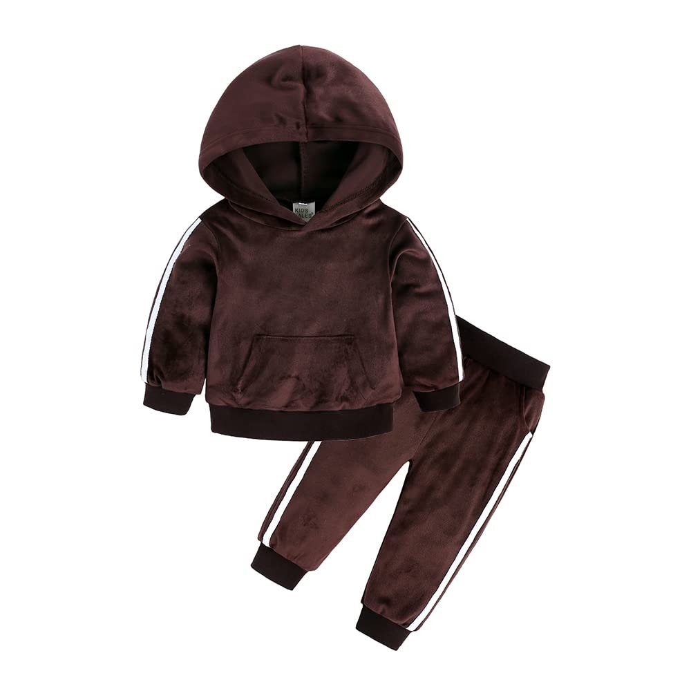 Boys Girls 2Pcs Velvet Hooded Tracksuit Toddler Kids Fleece Hoody Top + Sweatpants Sweatsuit Outfits Set