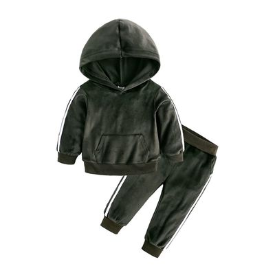 Boys Girls 2Pcs Velvet Hooded Tracksuit Toddler Kids Fleece Hoody Top + Sweatpants Sweatsuit Outfits Set Color 03 3-4T