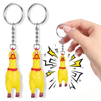 NUOBESTY 3 Pack Mini Squeeze Screaming Chicken Keychain - Funny Yellow Chicken Pendant Cute Novelty Keychain for Keys, Bags, Phones