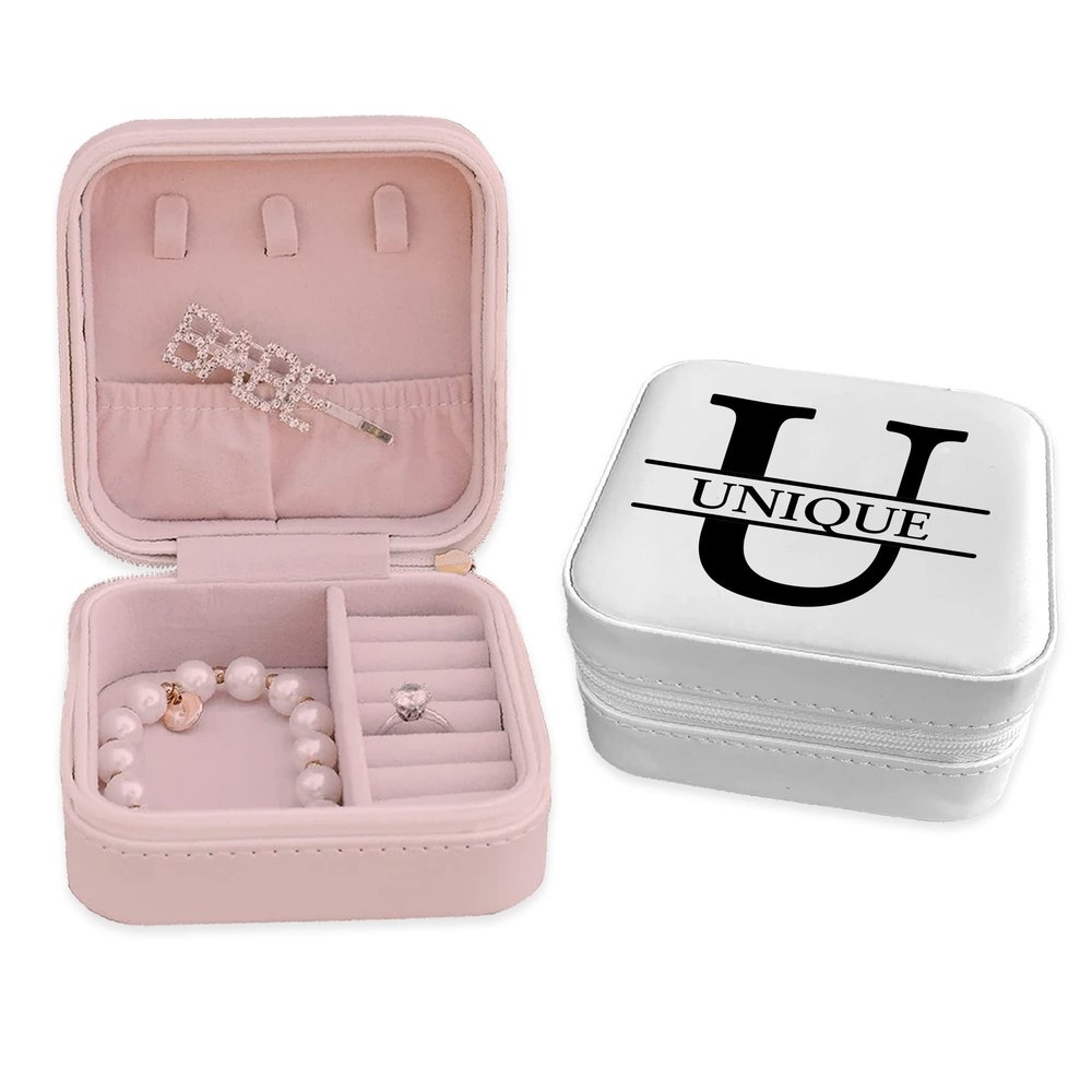 TEEAMORE Custom Travel Jewelry Box Storage Case Add Your Name Text Gift For Women Girls Makeup Organizer White (Design 03)