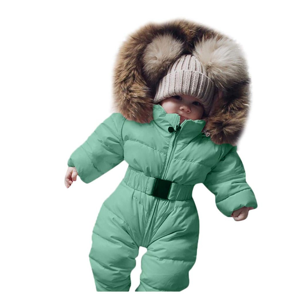Boy Baby Coat Jumpsuit Warm Girl Winter Infant Jacket Outerwear Hooded Romper Boys Coat&Jacket Baby (Green, 0-3 Months)