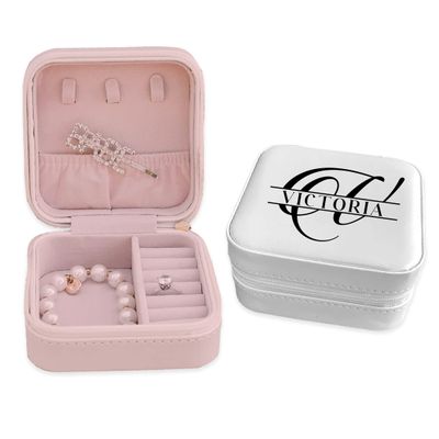 TEEAMORE Custom Travel Jewelry Box Storage Case Add Your Name Text Gift For Women Girls Makeup Organizer White (Design 02)